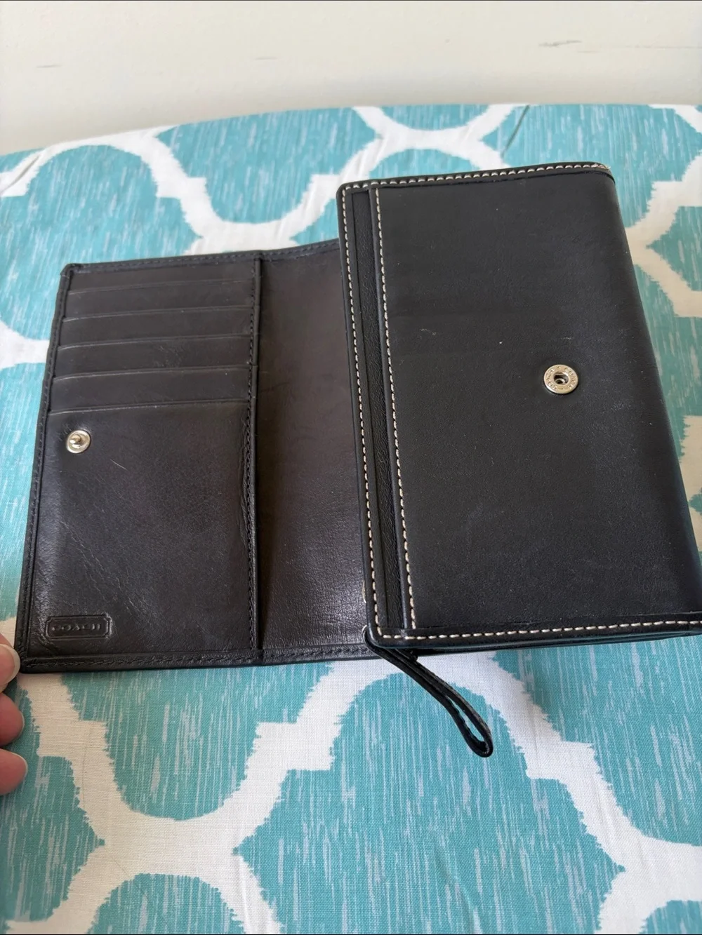Coach Black Leather Continental Wallet with Contrast Stitching